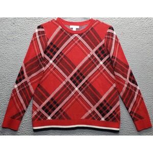 Charter Club Sweater Women's PM Multi Plaid Ribbed Cuff & Hem Crew Neck Pullover